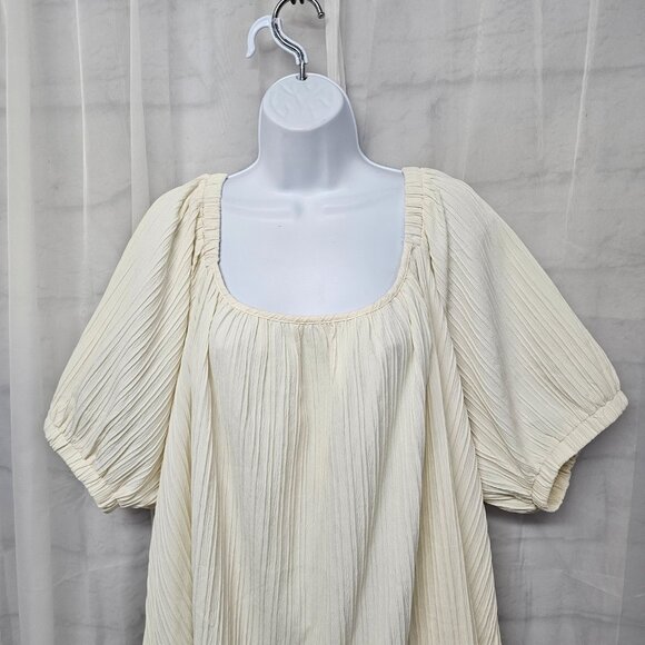 Boohoo Dress Cream Shift Coquette Boho Puff Sleeve 18 NWT - Picture 2 of 11